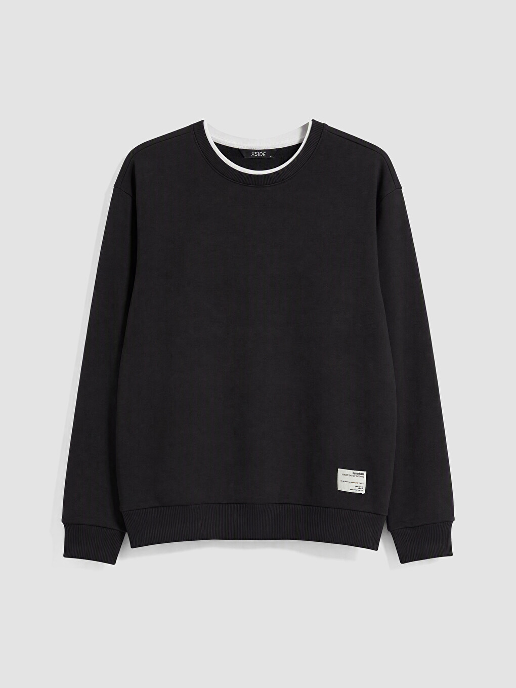 Siyah Bisiklet Yaka Erkek Kalın Sweatshirt