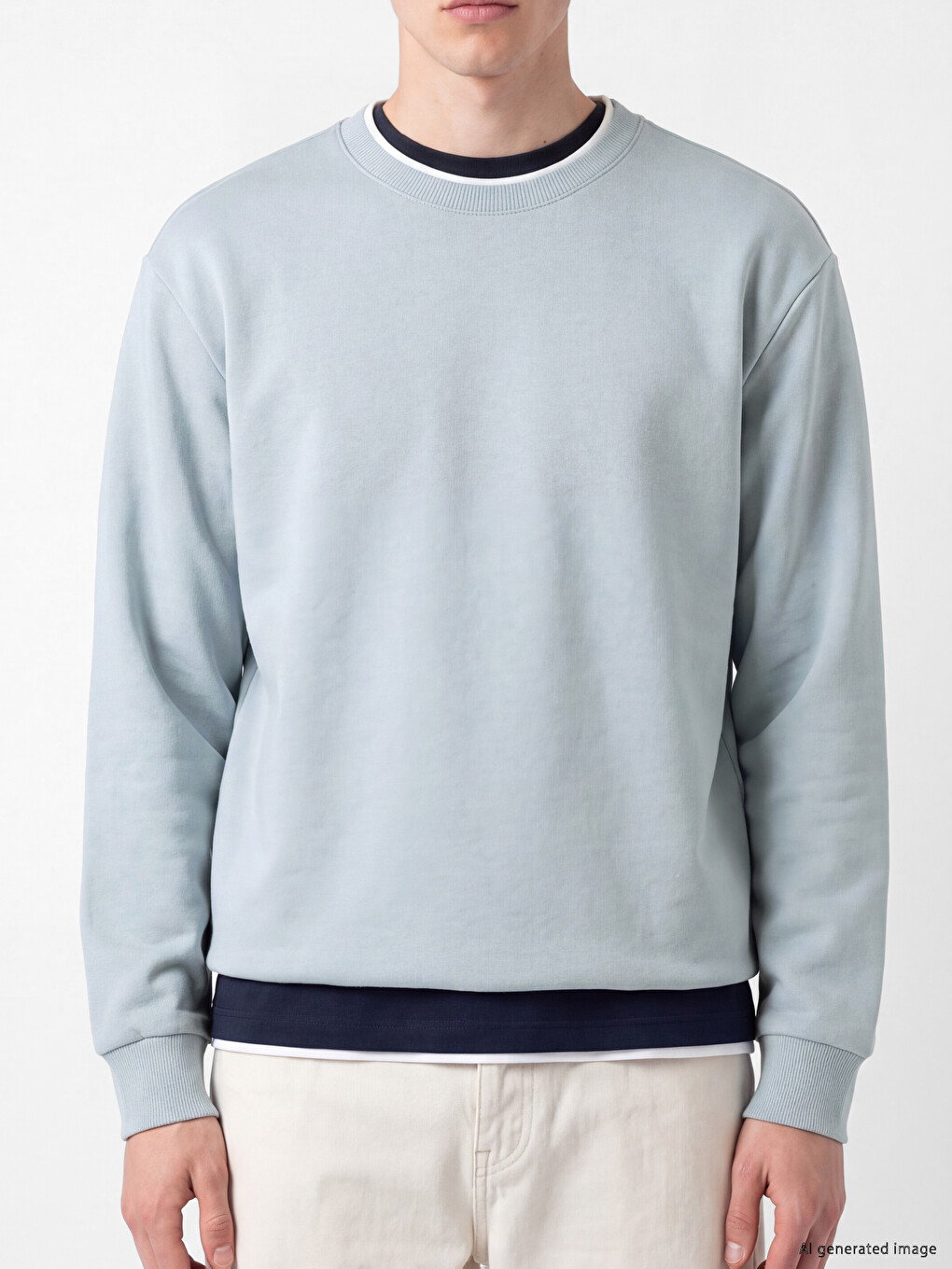 Mavi Bisiklet Yaka Erkek Kalın Sweatshirt-2