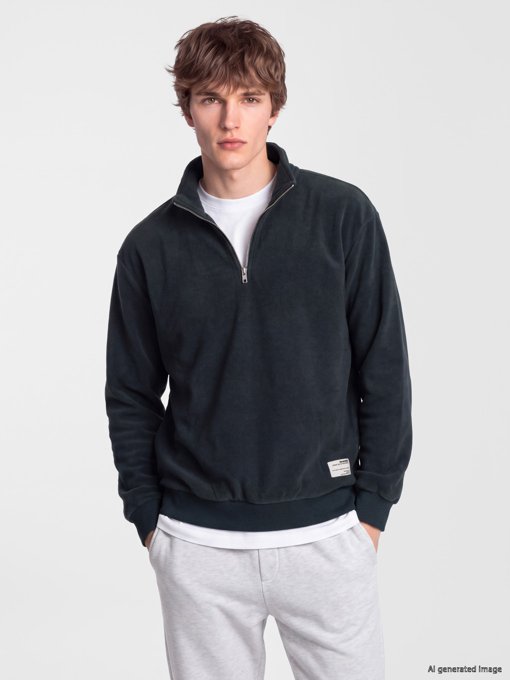 Yeşil Dik Yaka Erkek Sweatshirt
