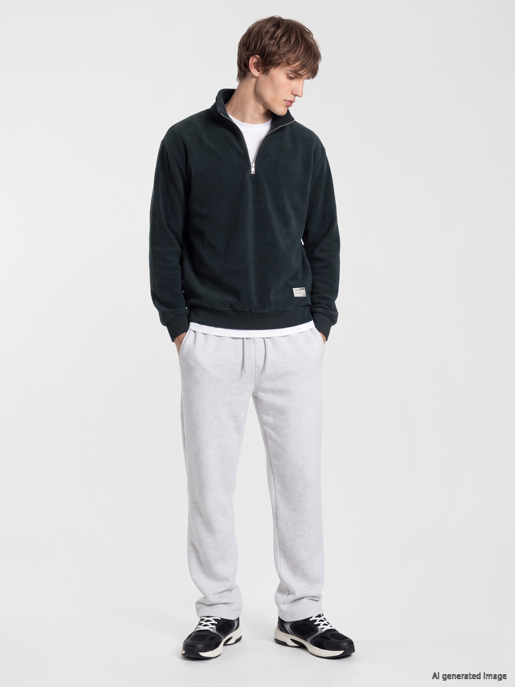 Yeşil Dik Yaka Erkek Sweatshirt-1