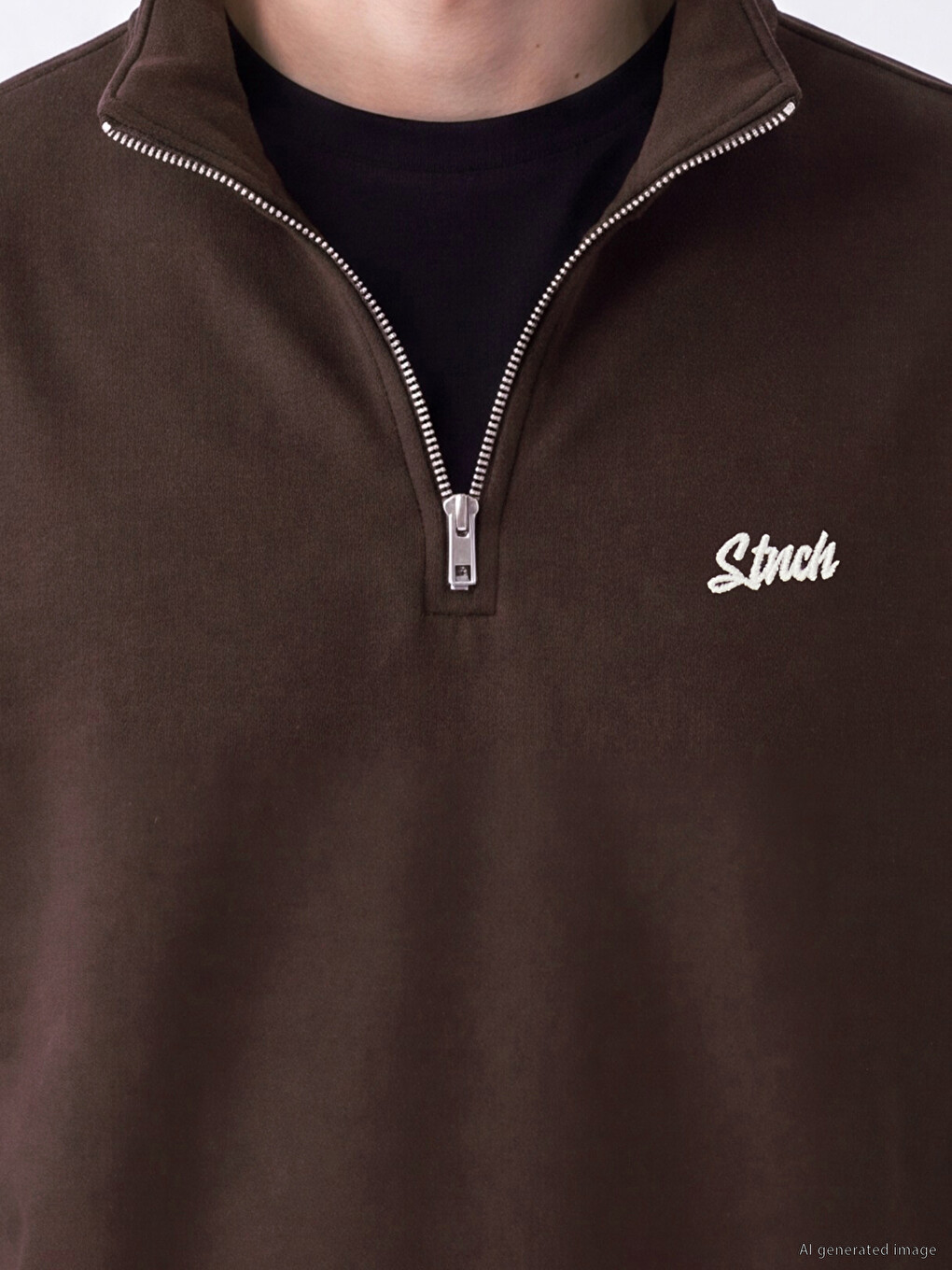 Kahverengi Dik Yaka Nakışlı Erkek Sweatshirt-2
