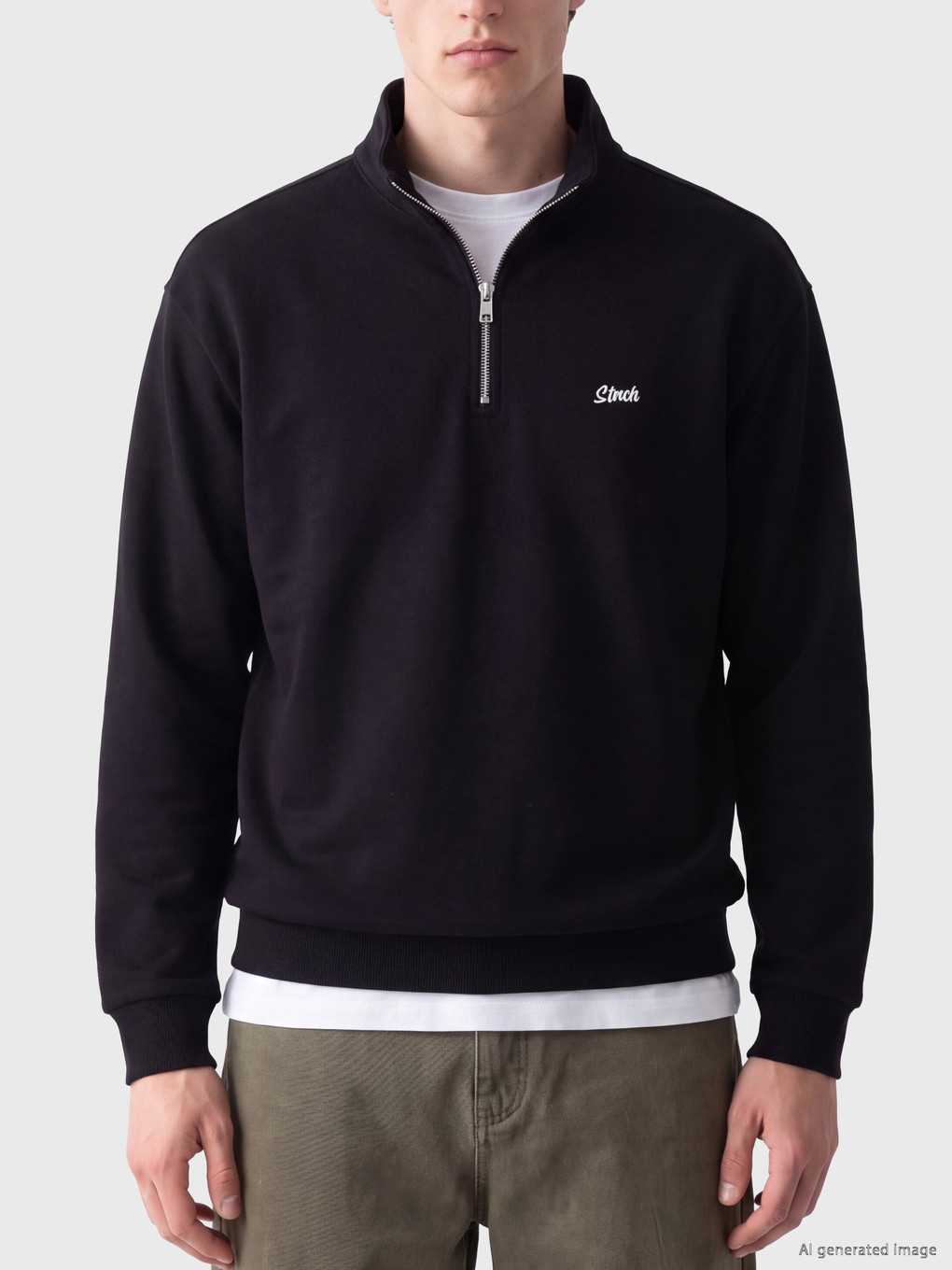 Siyah Dik Yaka Nakışlı Erkek Sweatshirt-2
