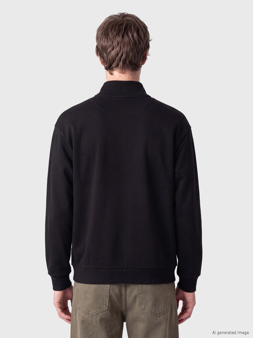 Siyah Dik Yaka Nakışlı Erkek Sweatshirt-3