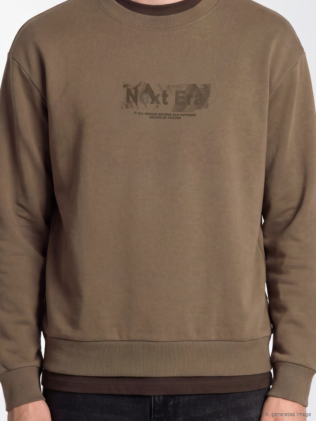 Kahverengi Bisiklet Yaka Baskılı Erkek Sweatshirt-2
