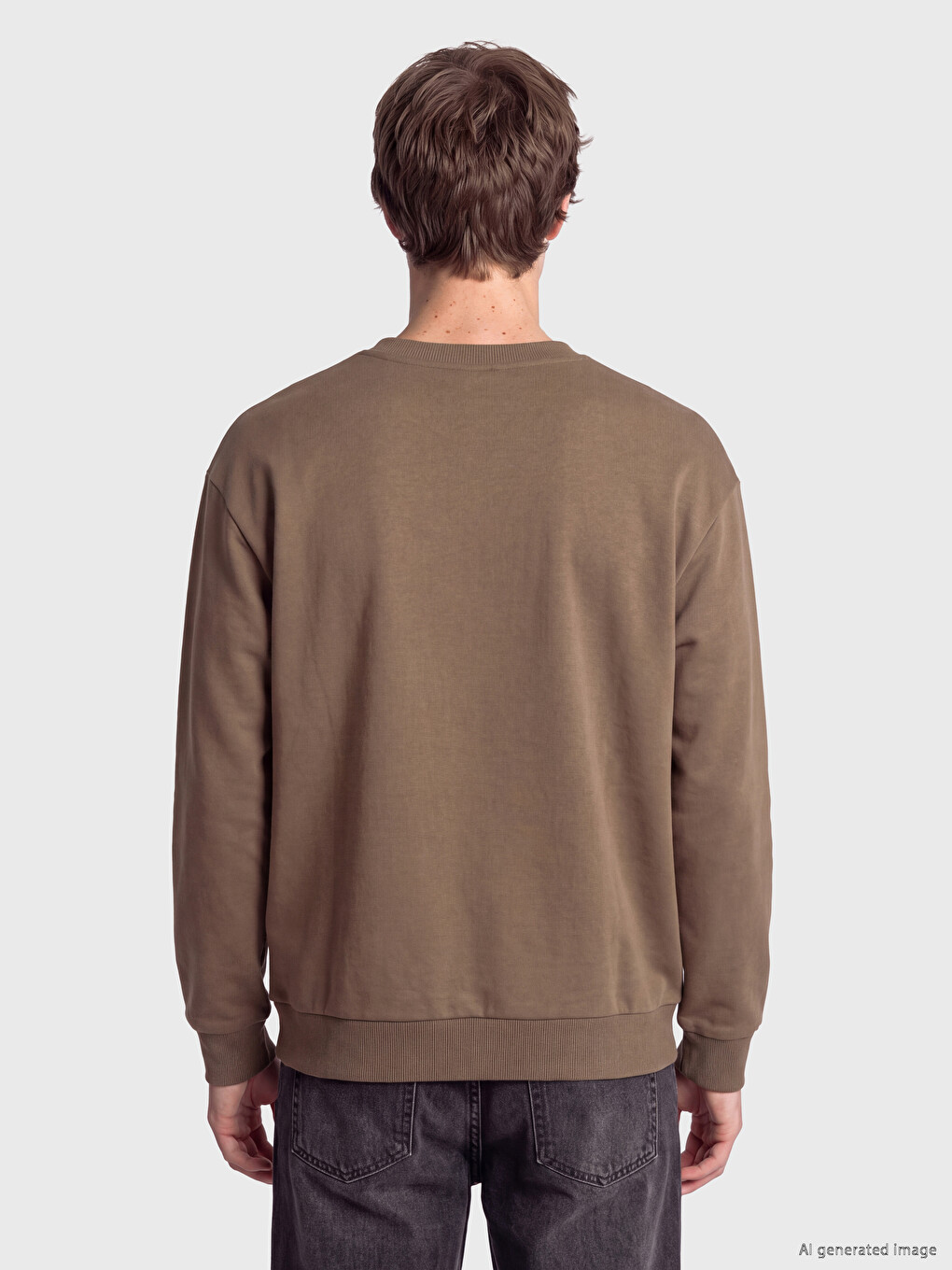 Kahverengi Bisiklet Yaka Baskılı Erkek Sweatshirt-3