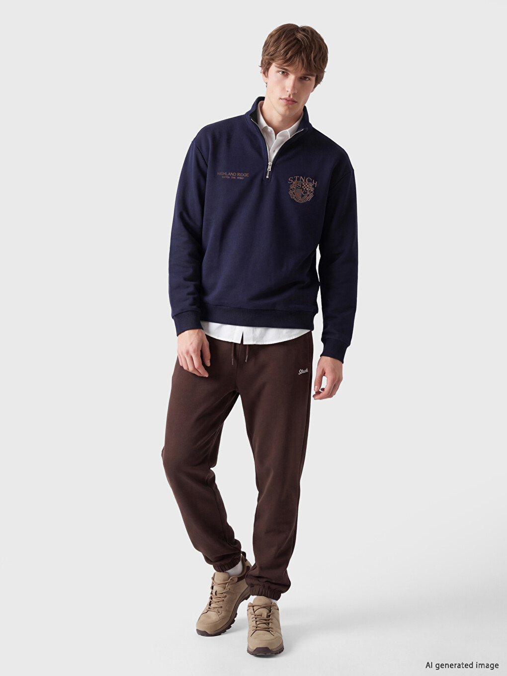 Mock Neck Printed Men's Thick Sweatshirt