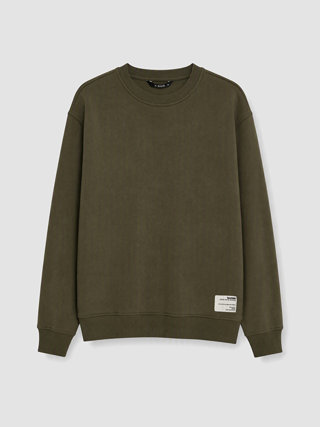 Haki Bisiklet Yaka Erkek Kalın Sweatshirt