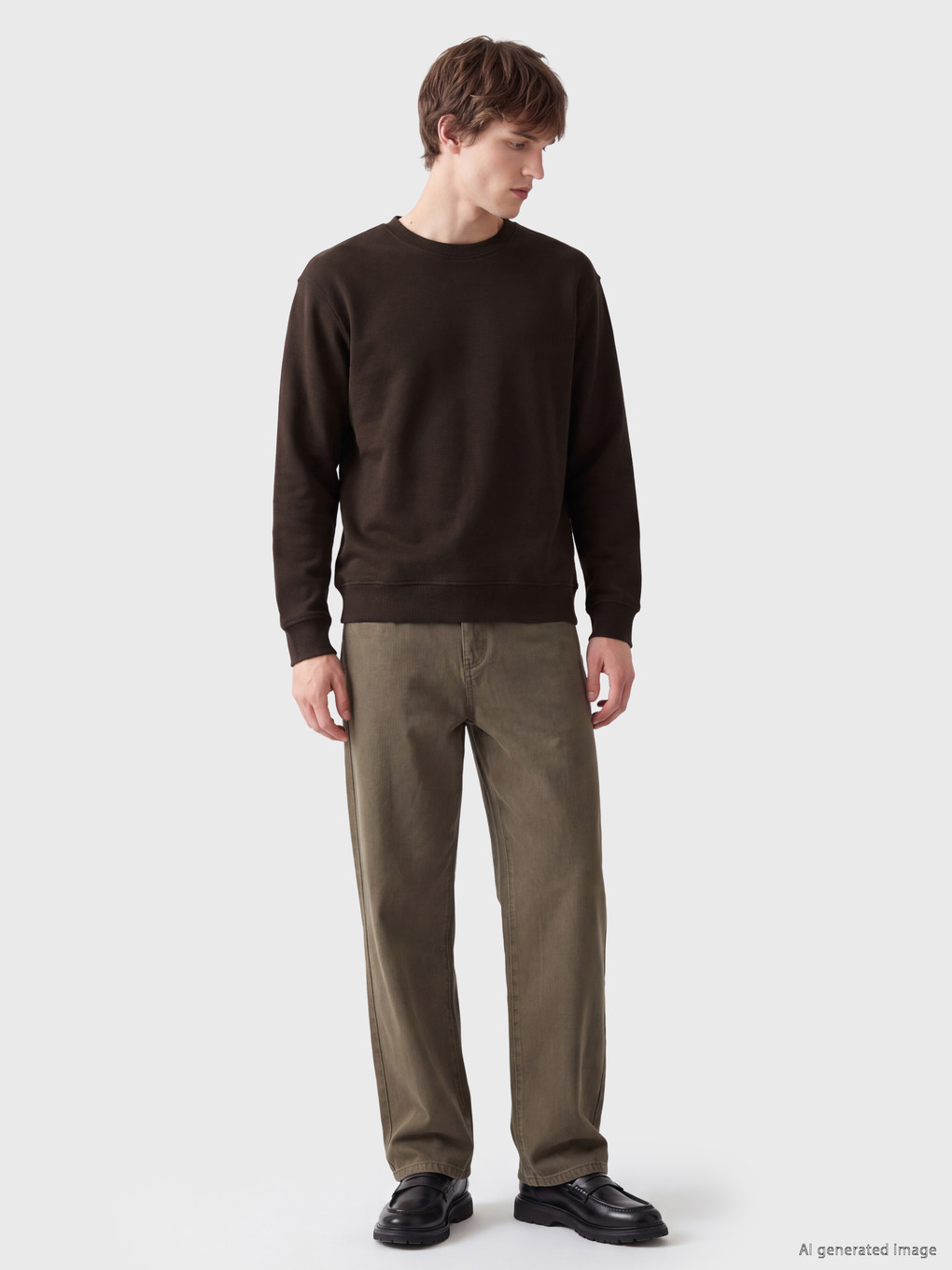Kahverengi Bisiklet Yaka Erkek Sweatshirt-1
