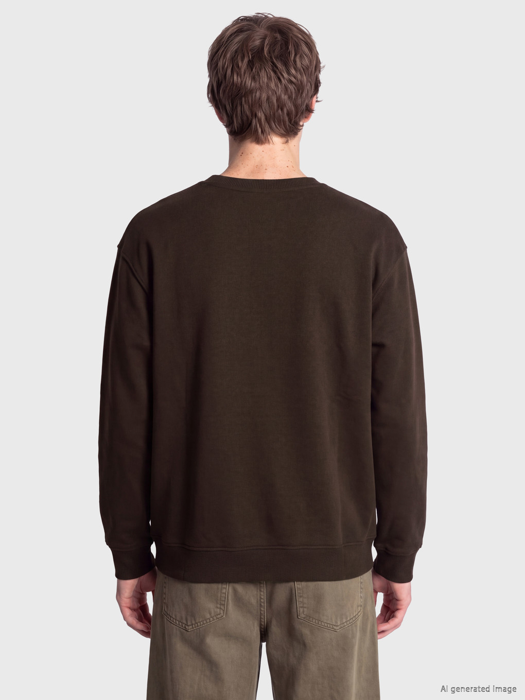 Kahverengi Bisiklet Yaka Erkek Sweatshirt-3