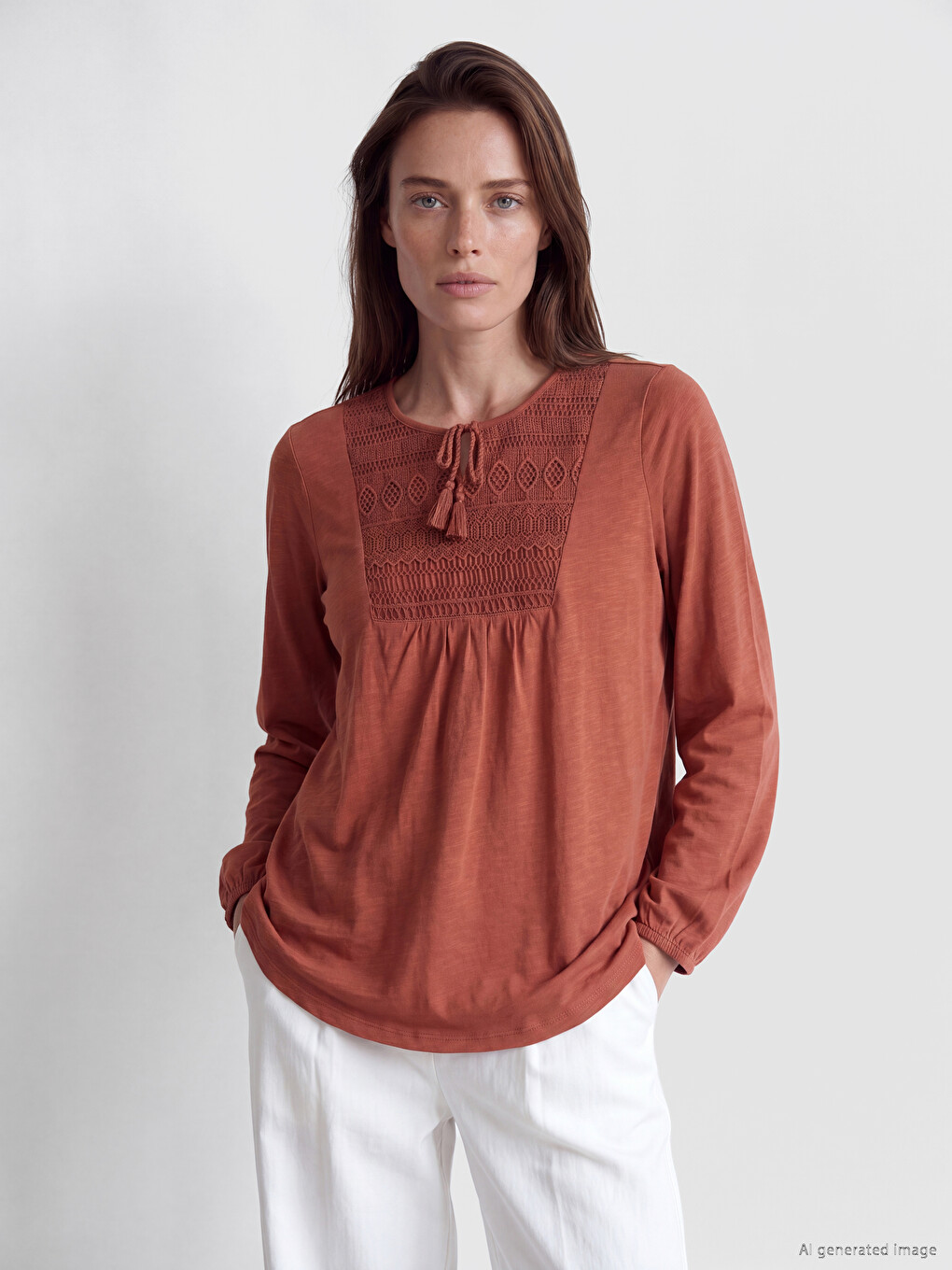 Tie Neck Embroidered Blouse