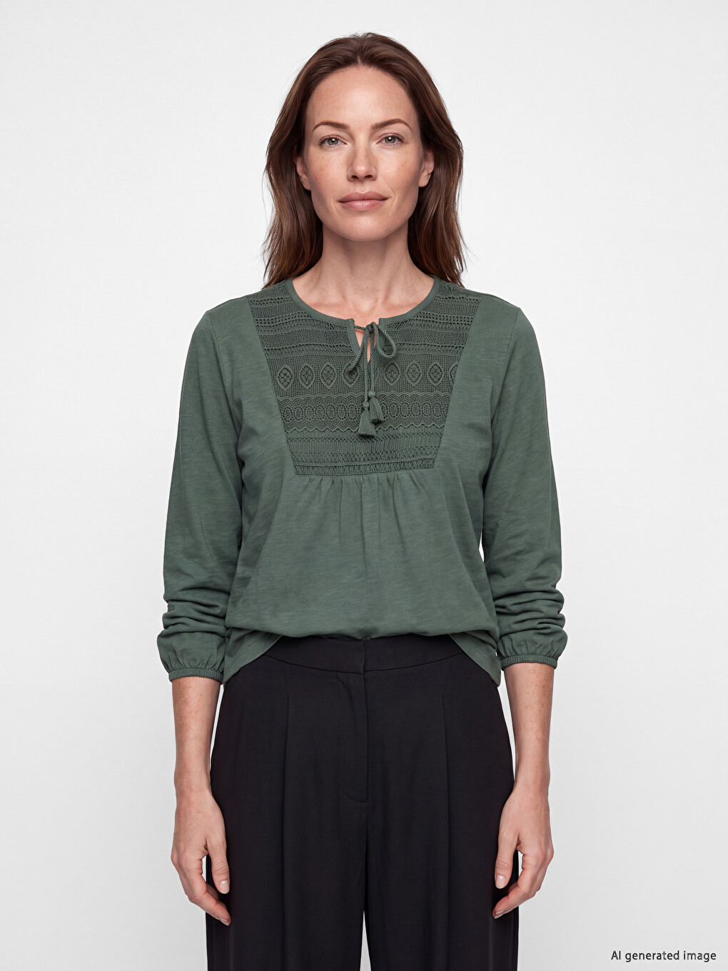 Tie Neck Embroidered Blouse