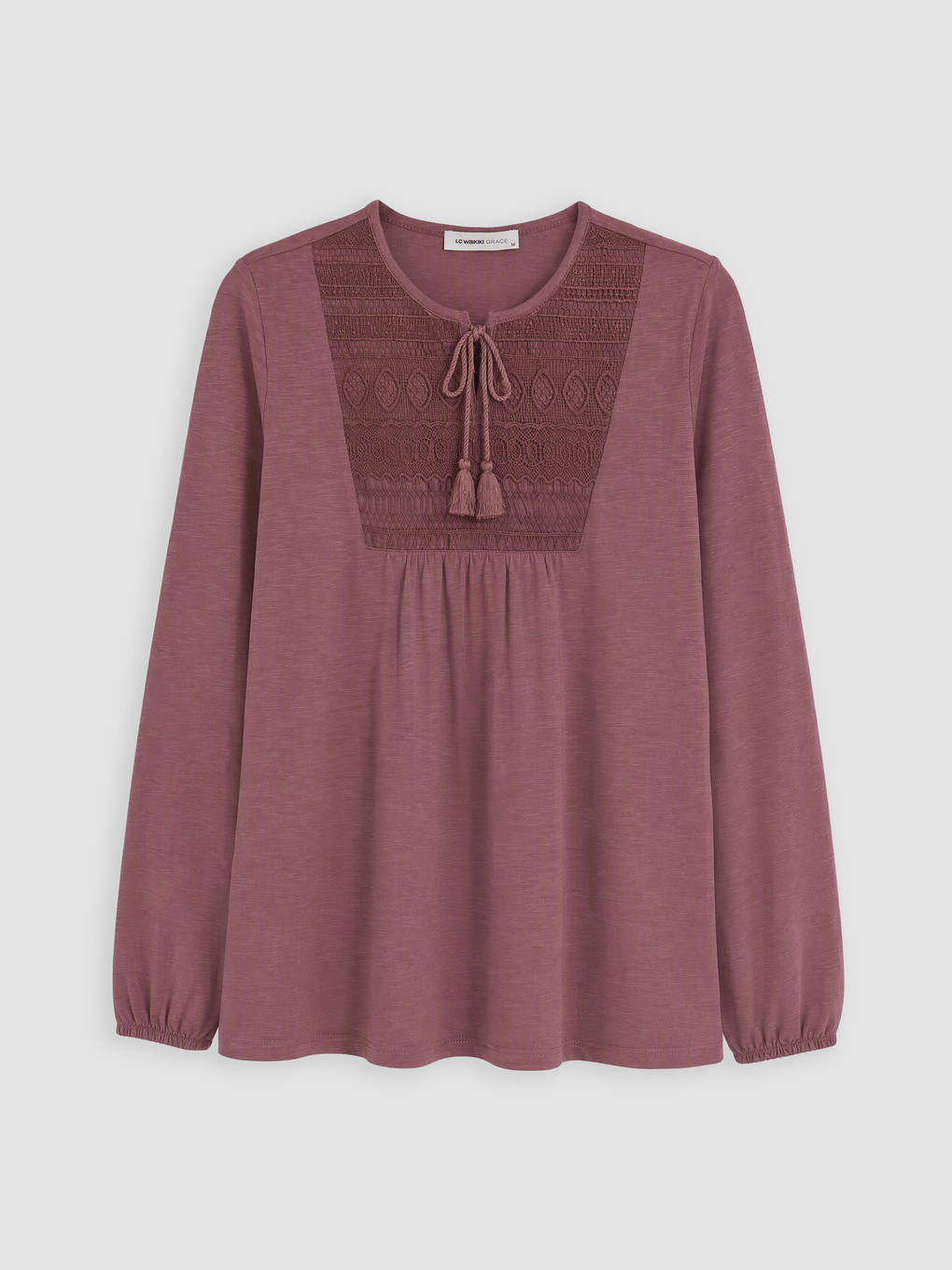 Crew Neck Embroidered Gathered Blouse-4