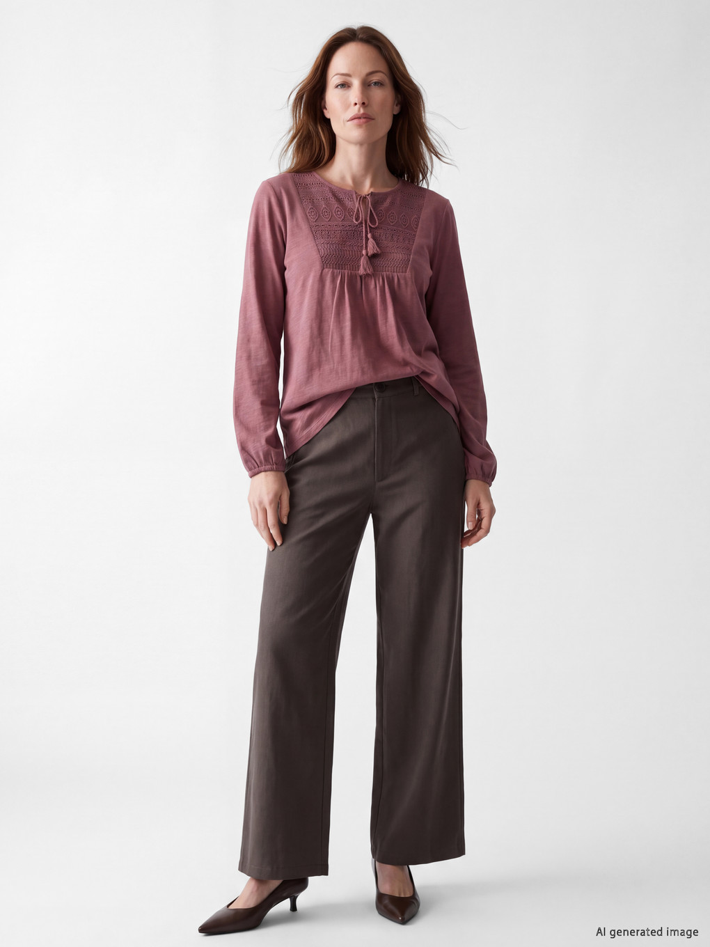 Crew Neck Embroidered Gathered Blouse-1