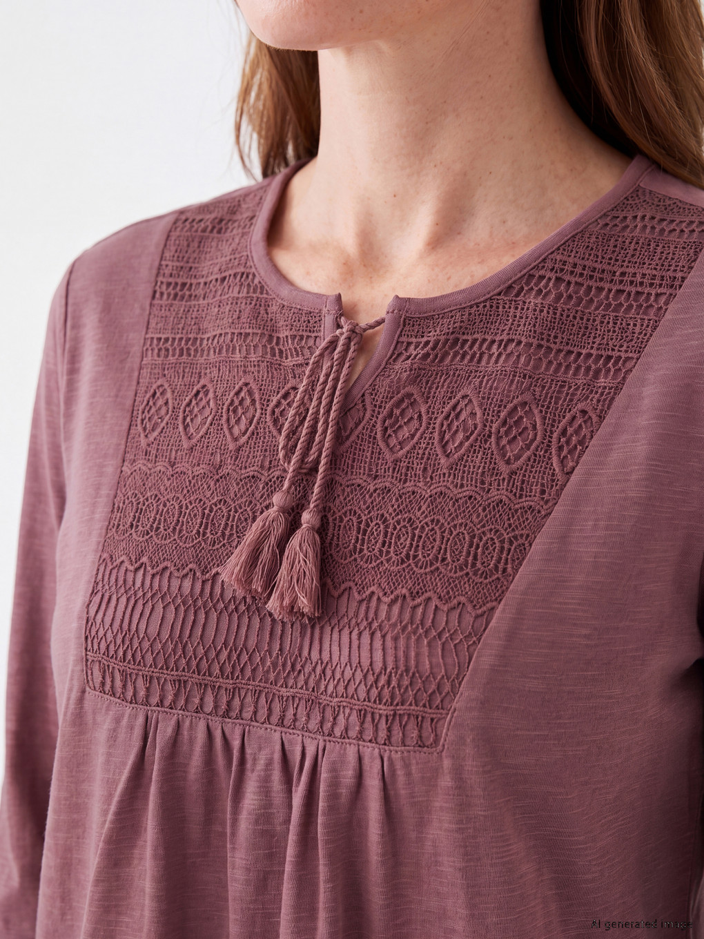 Crew Neck Embroidered Gathered Blouse-2