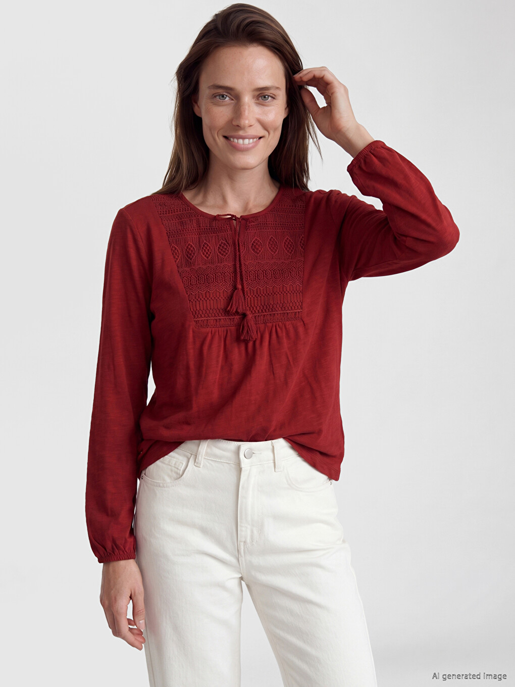 Tie Neck Embroidered Blouse