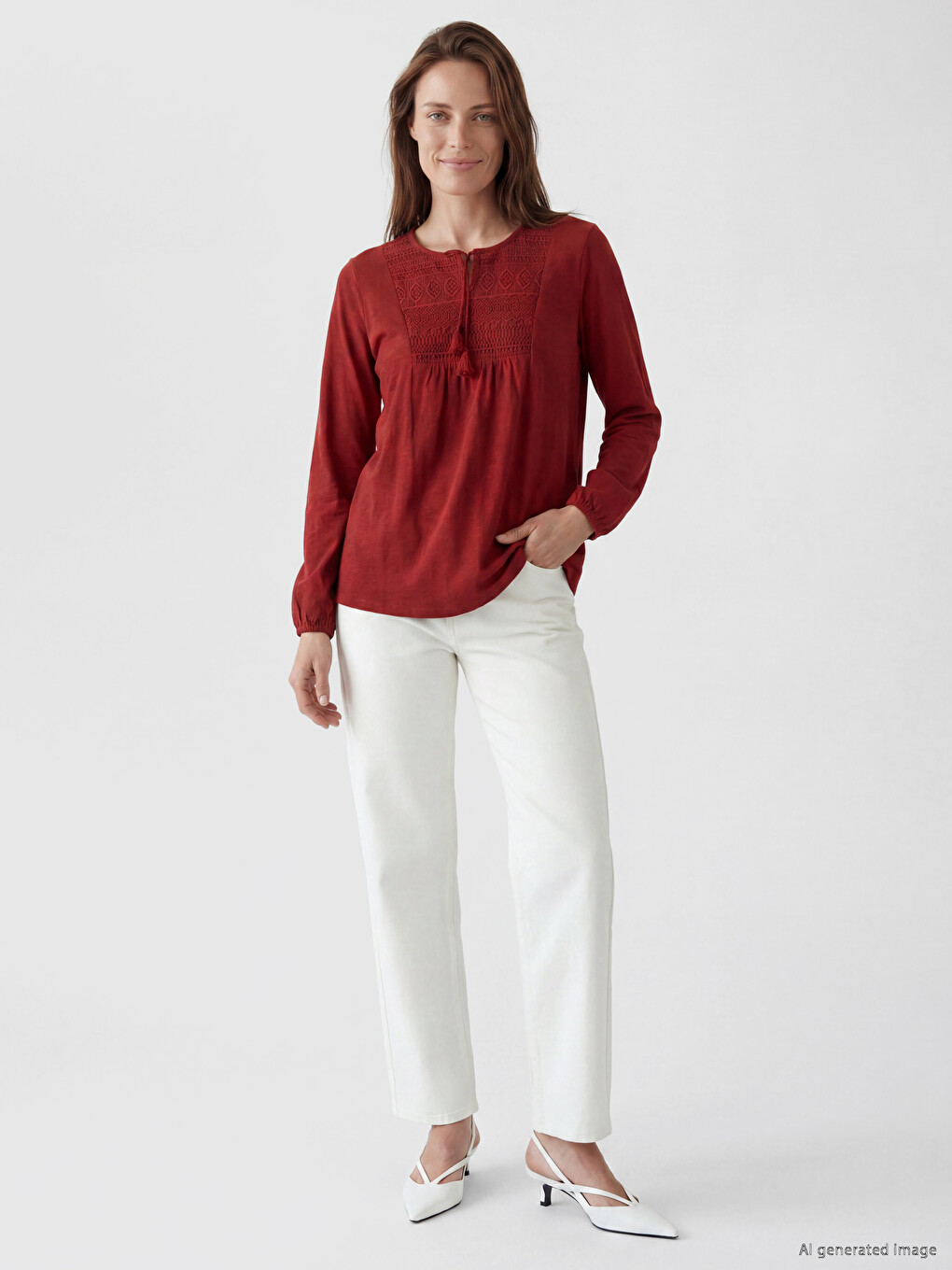 Tie Neck Embroidered Blouse-1