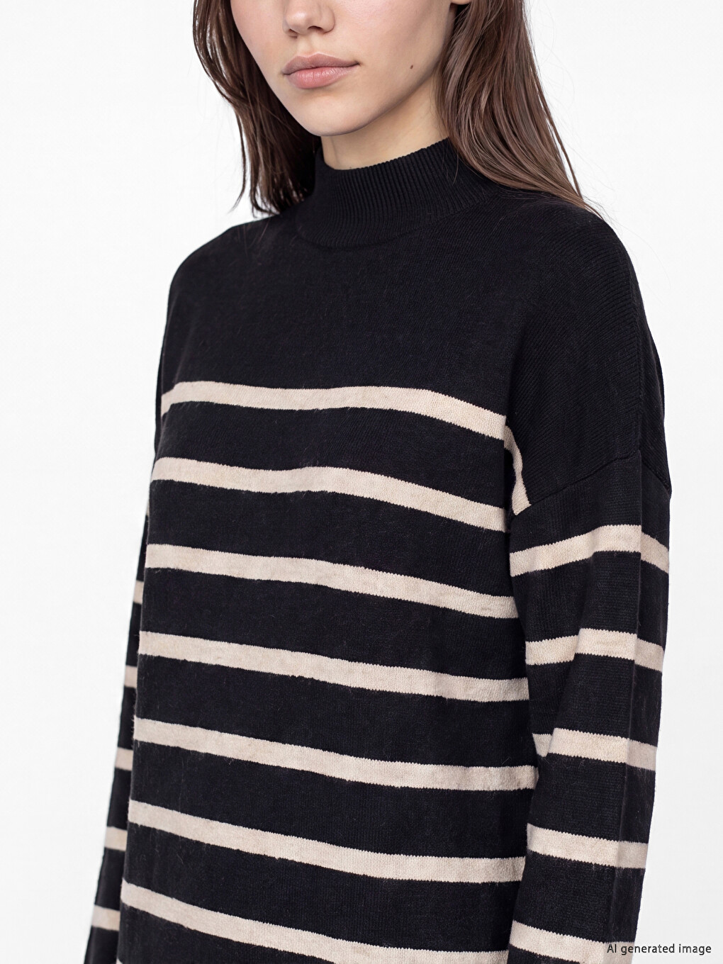Mock Turtleneck Striped Knitwear Women's Dress-2