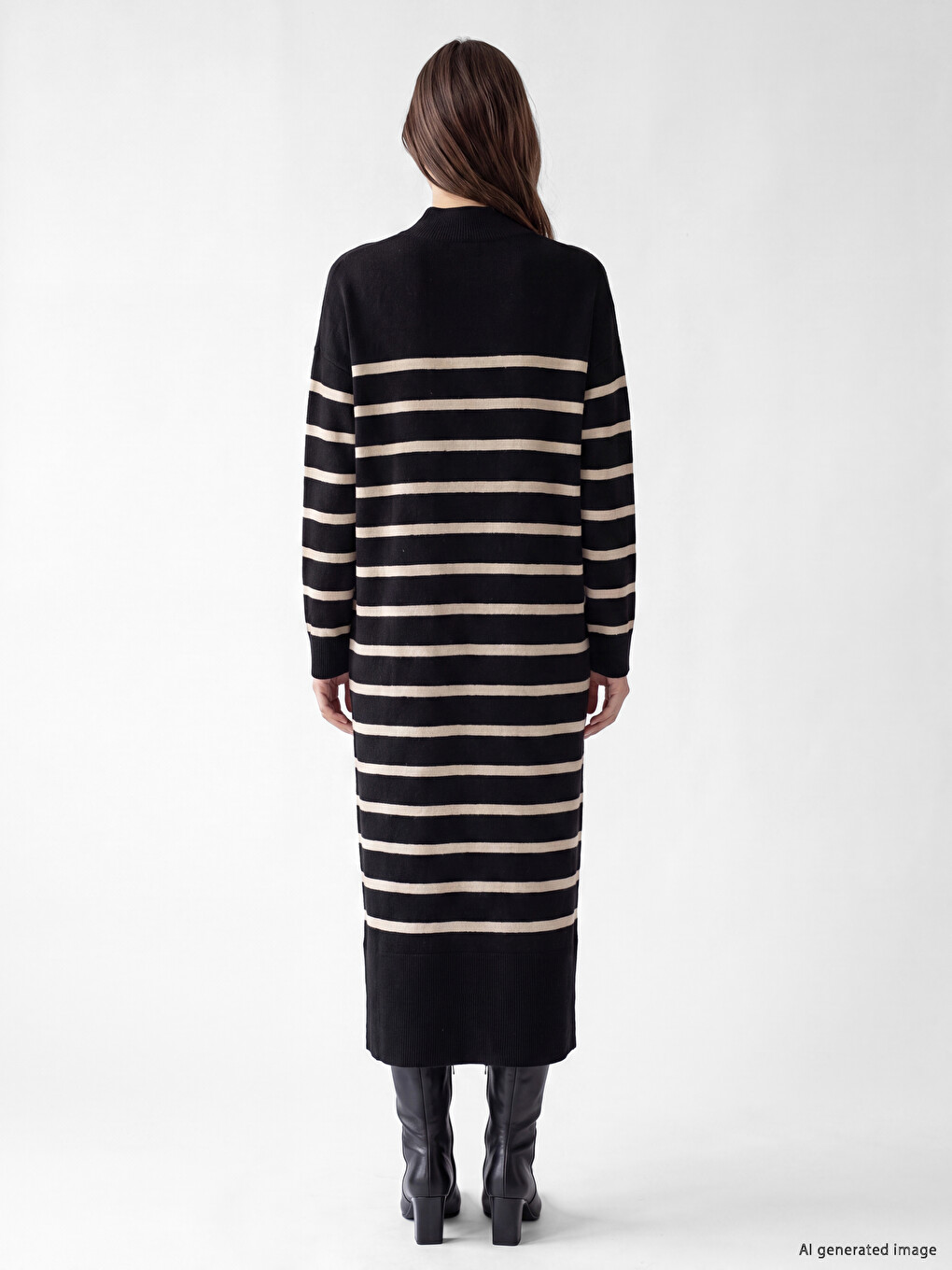 Mock Turtleneck Striped Knitwear Women's Dress-3