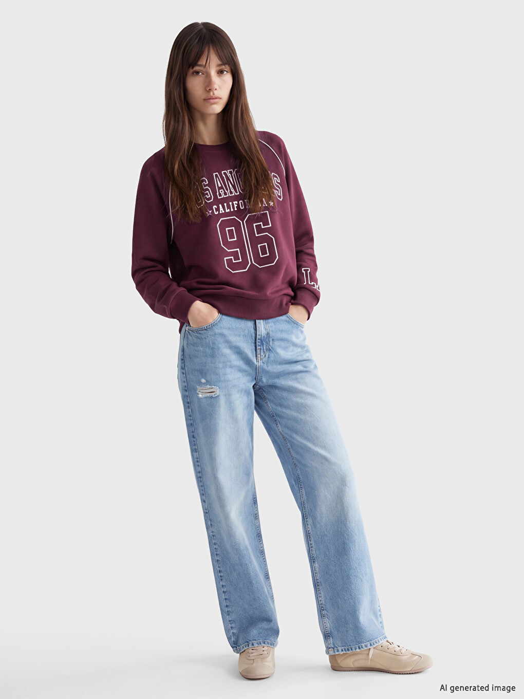 Mürdüm Baskılı Oversize Kadın Sweatshirt-1