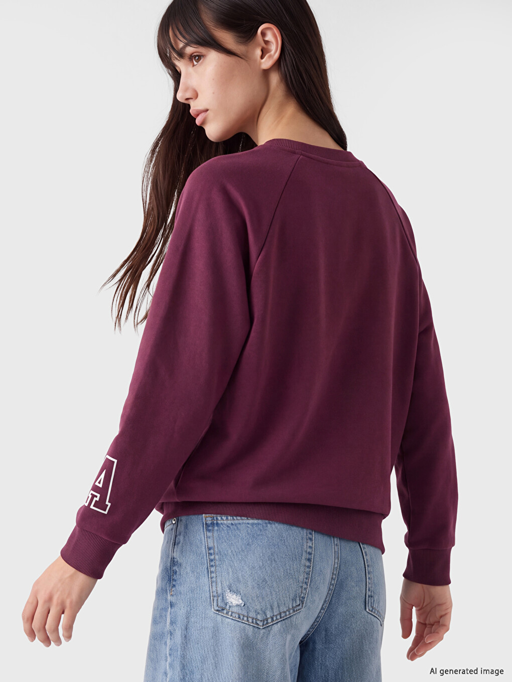 Mürdüm Baskılı Oversize Kadın Sweatshirt-3