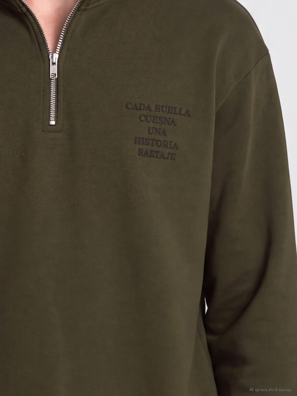 Haki Dik Yaka Baskılı Erkek Sweatshirt-2