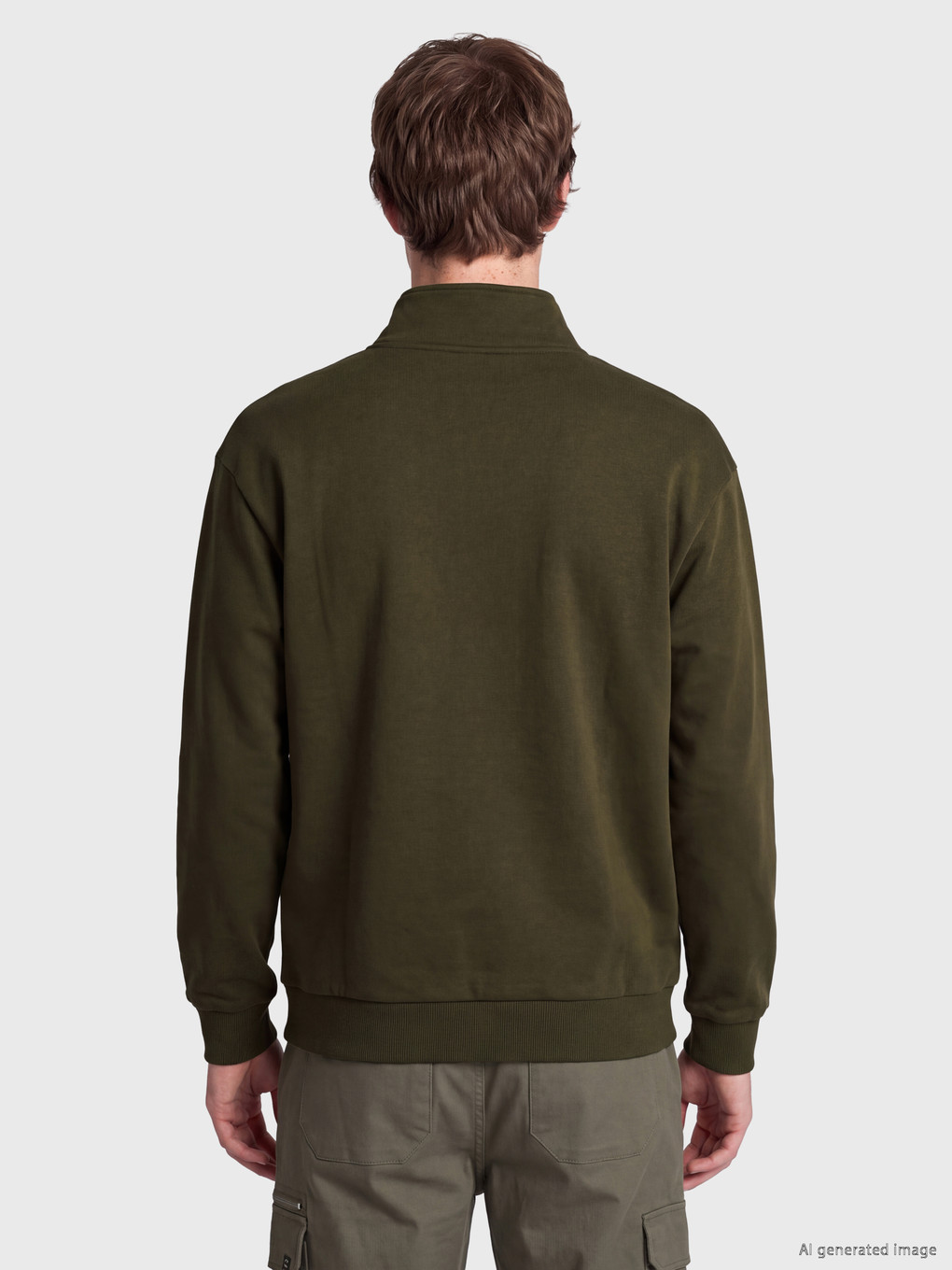 Haki Dik Yaka Baskılı Erkek Sweatshirt-3