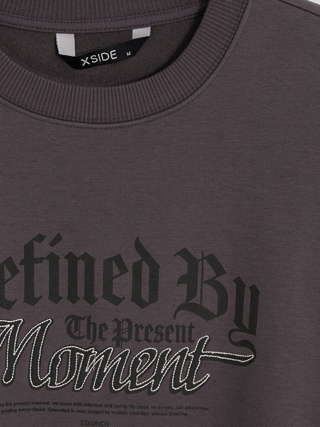 Crew Neck Printed Thick Sweatshirt-2