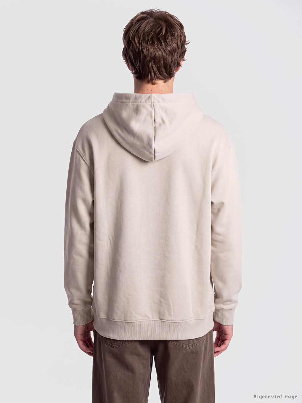 Bej Nakışlı Erkek Kalın Hoodie-3
