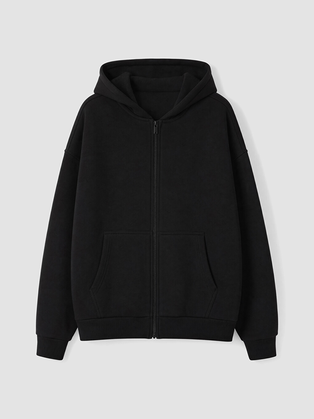 Siyah Kapüşonlu Kalın Kız Çocuk Fermuarlı Sweatshirt