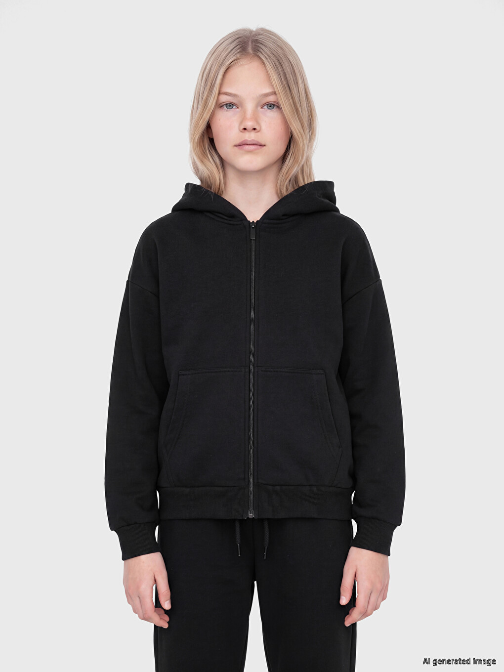  Kapüşonlu Kalın Kız Çocuk Fermuarlı Sweatshirt