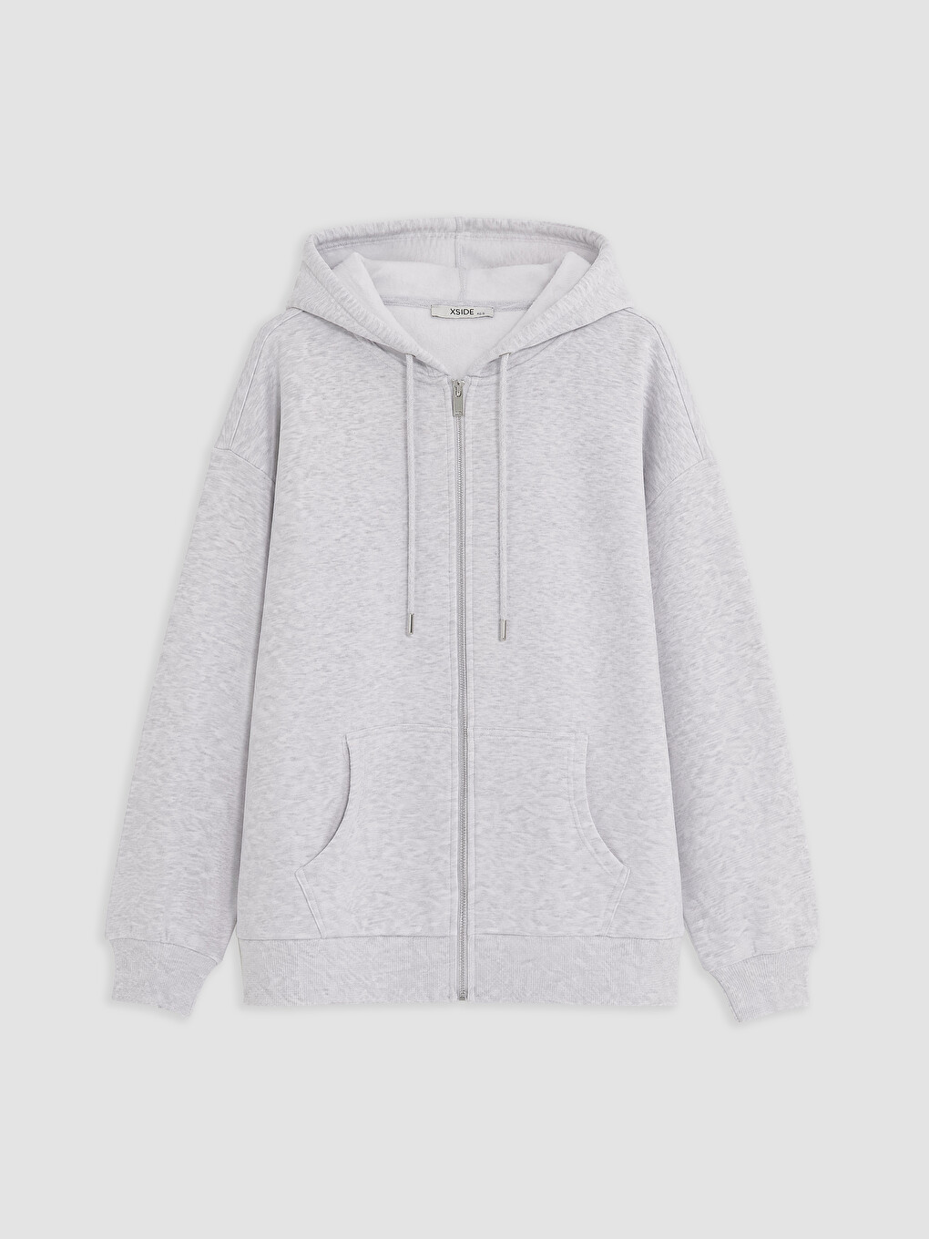 Gri Kapüşonlu Oversize Kadın Fermuarlı Sweatshirt-4