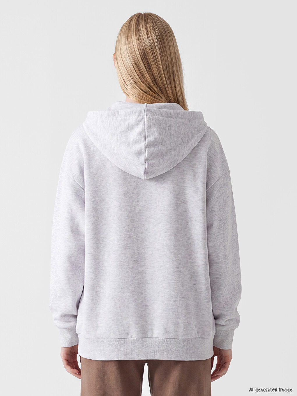 Gri Kapüşonlu Oversize Kadın Fermuarlı Sweatshirt-3
