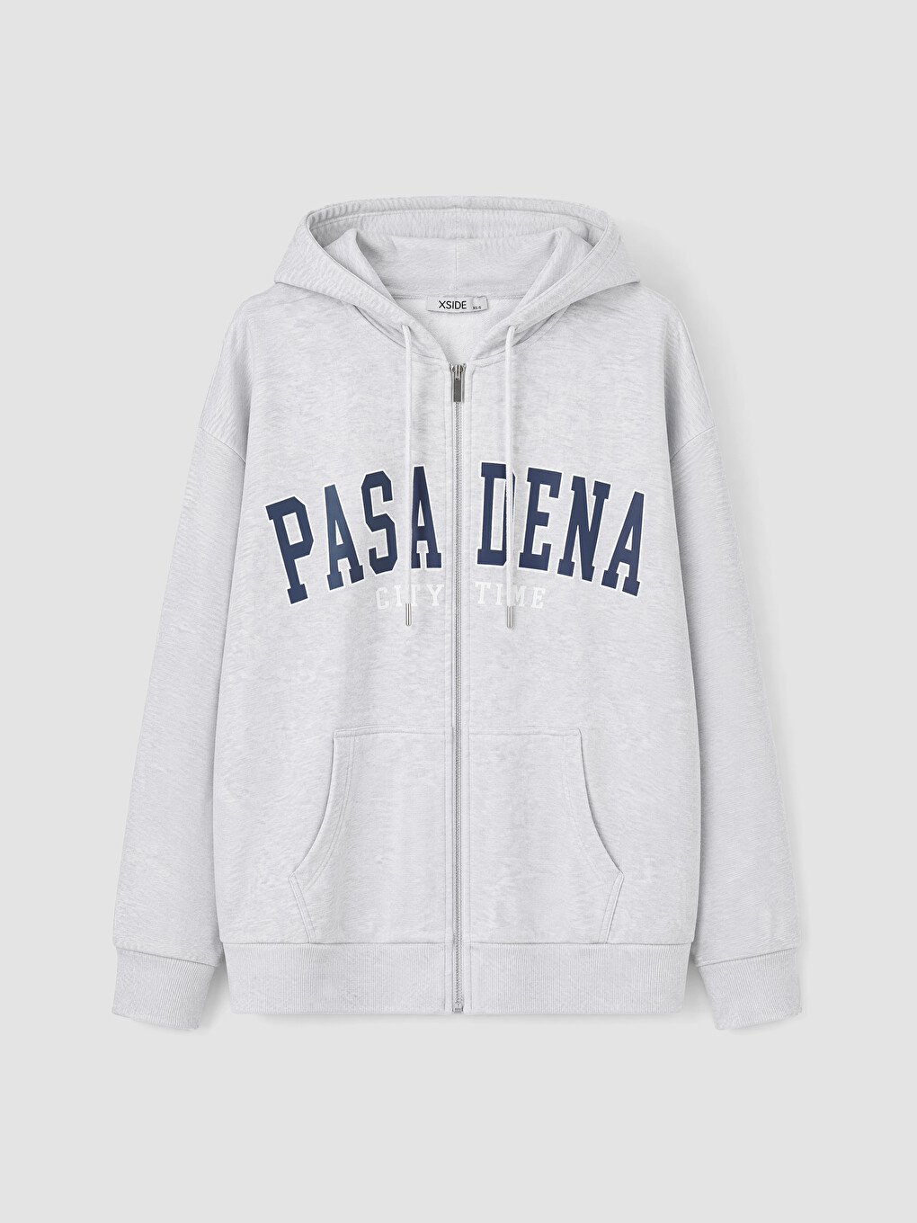 Gri Pasadena Baskılı Kadın Kalın Fermuarlı Sweatshirt