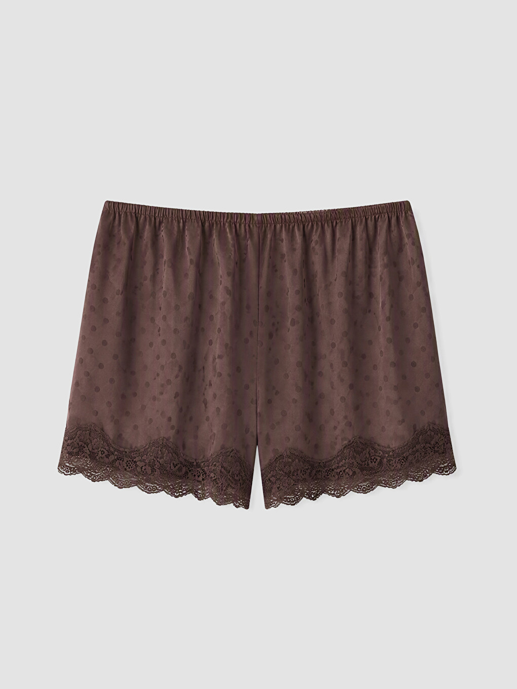 Kahverengi Puantiyeli Saten Kadın Şortlu Pijama Takımı-5