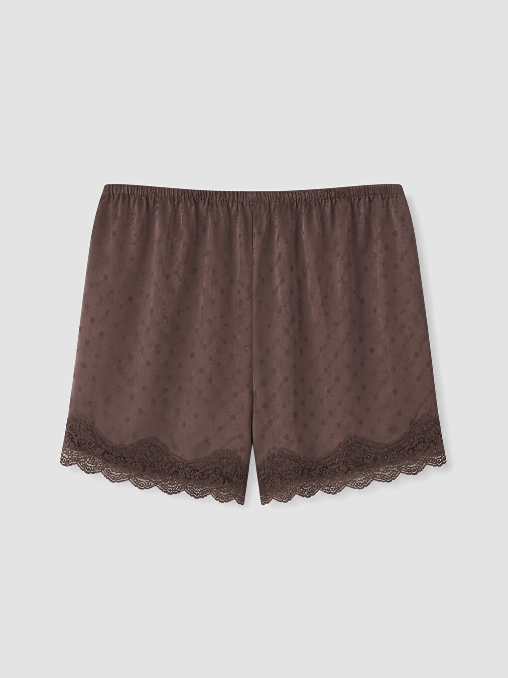 Kahverengi Puantiyeli Saten Kadın Şortlu Pijama Takımı-6