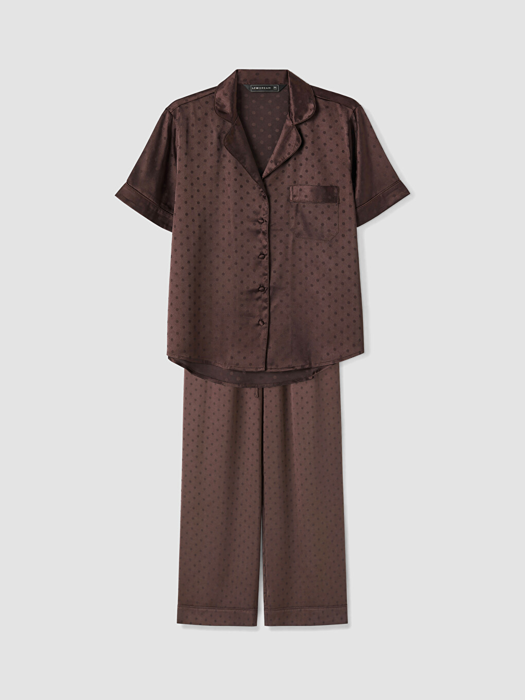 Kahverengi Puantiyeli Kadın Saten Pijama Takım-4