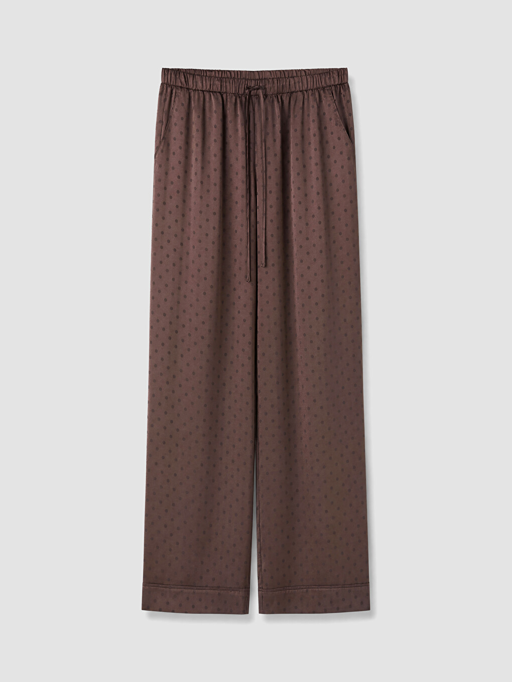 Kahverengi Puantiyeli Kadın Saten Pijama Takım-8
