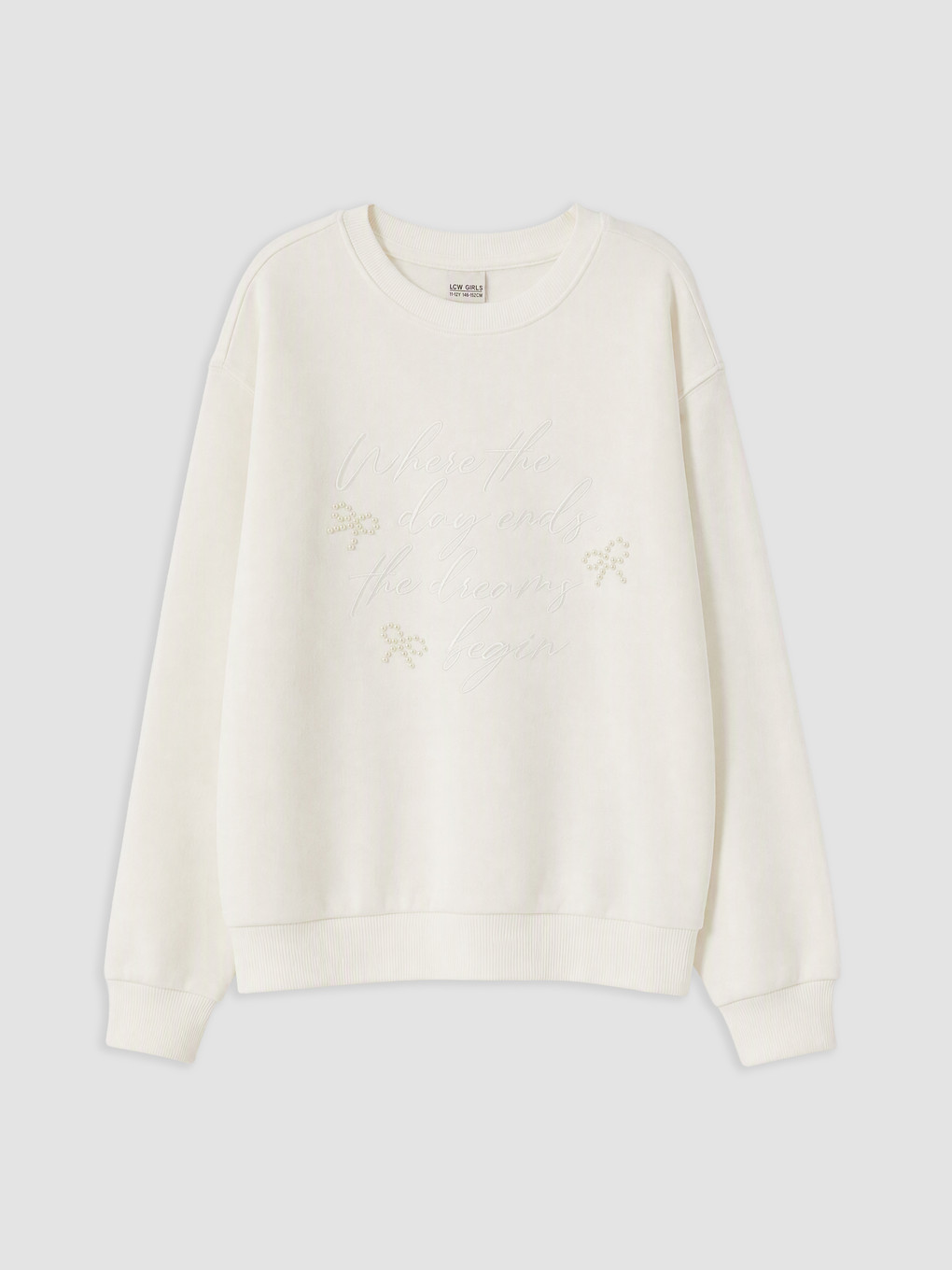 Ekru Boncuklu Kız Çocuk Kalın Sweatshirt