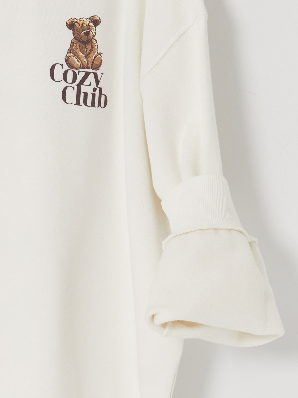 Ekru Baskılı Kız Çocuk Kalın Sweatshirt-4