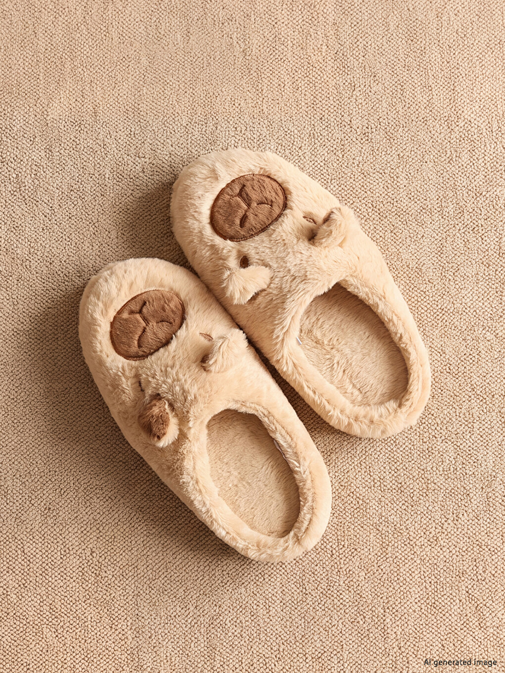Teddy Bear Figured Plush Boy Home Slipper