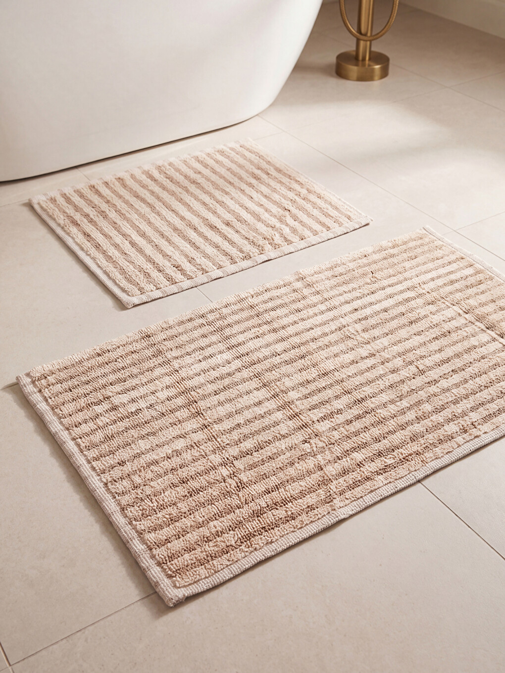 Bej Çizgili Banyo Paspası 50x60/60x100cm