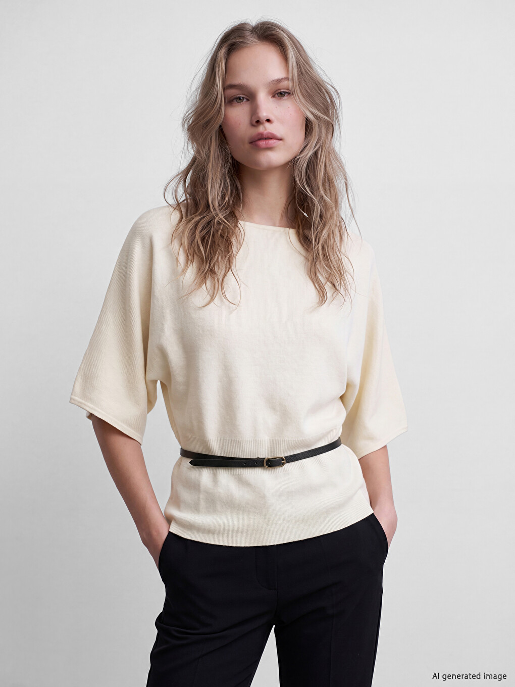 Slash Neck Short Sleeved Women's Knitwear Sweater