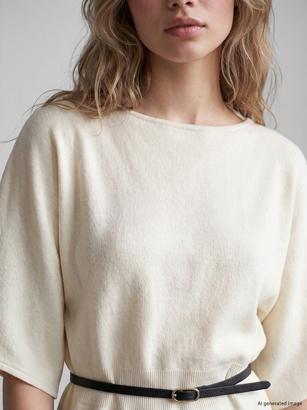 Slash Neck Short Sleeved Women's Knitwear Sweater-2