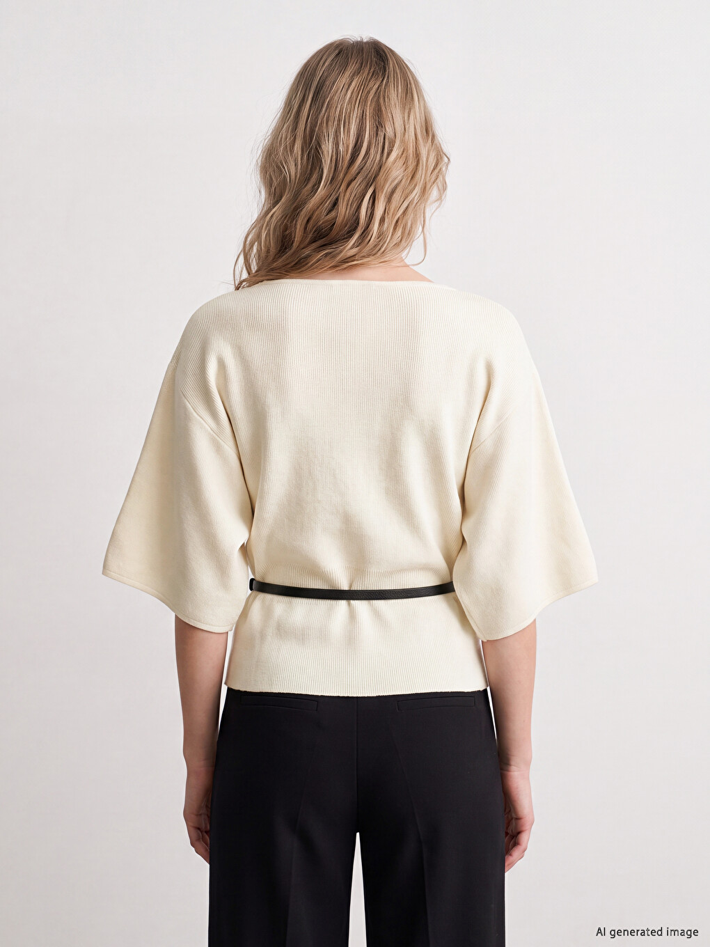 Slash Neck Short Sleeved Women's Knitwear Sweater-3