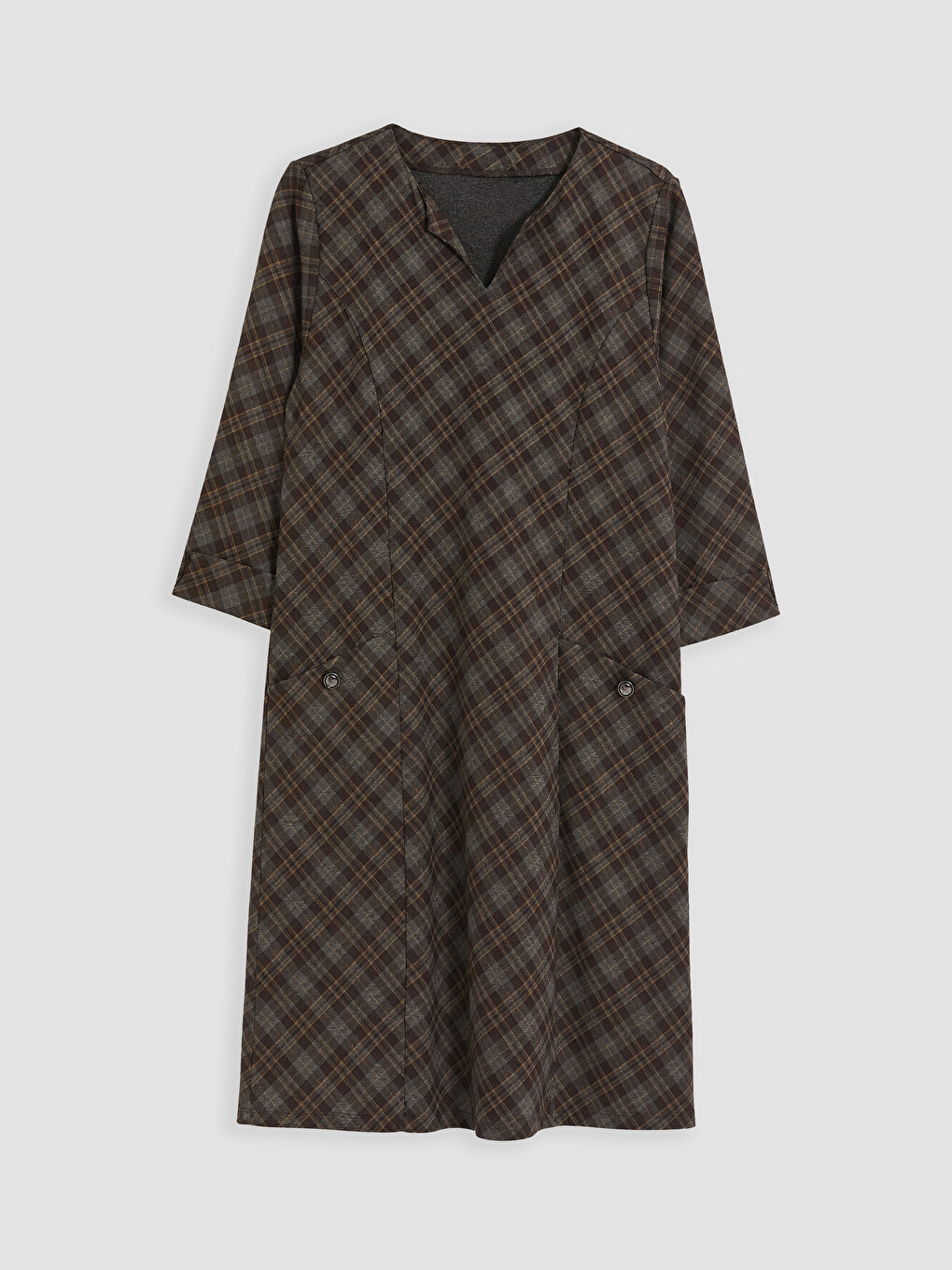 V Neck Plaid Patterned A Form Dress-4