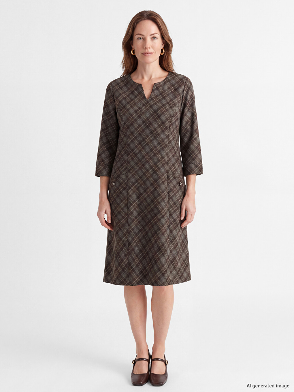 V Neck Plaid Patterned A Form Dress