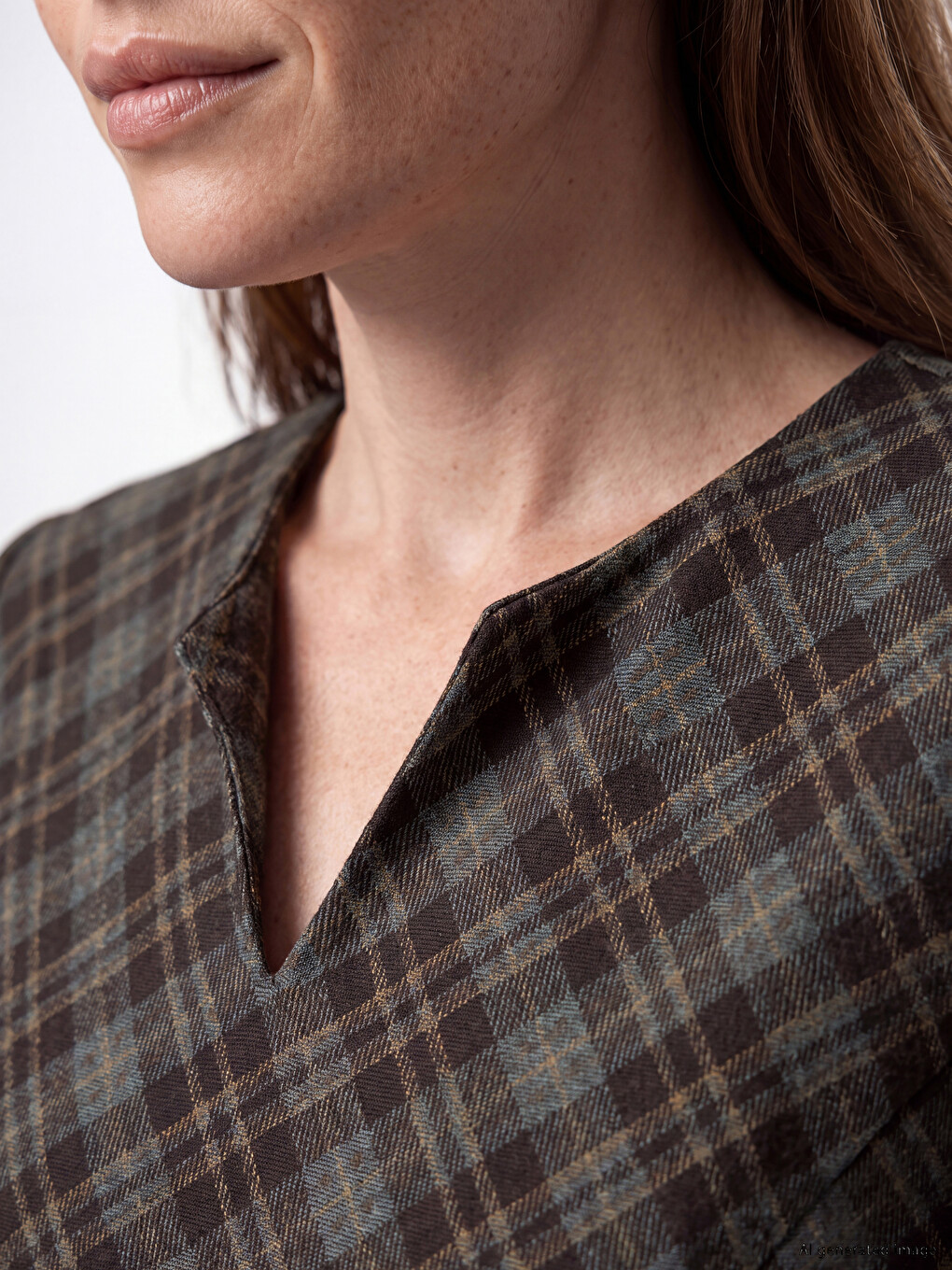 V Neck Plaid Patterned A Form Dress-2