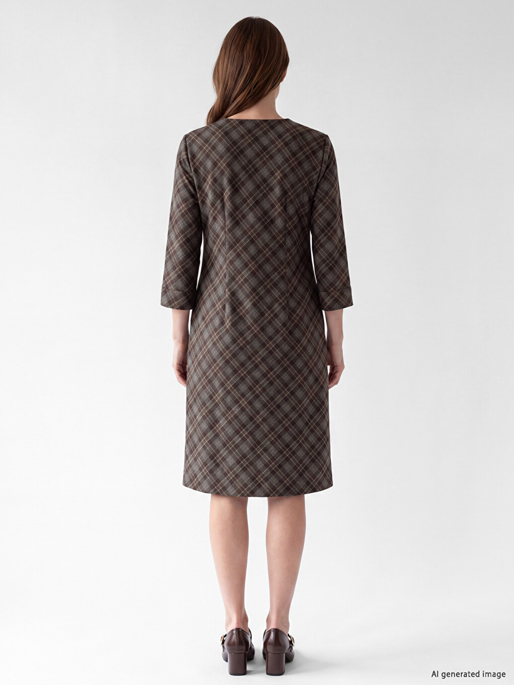 V Neck Plaid Patterned A Form Dress-3