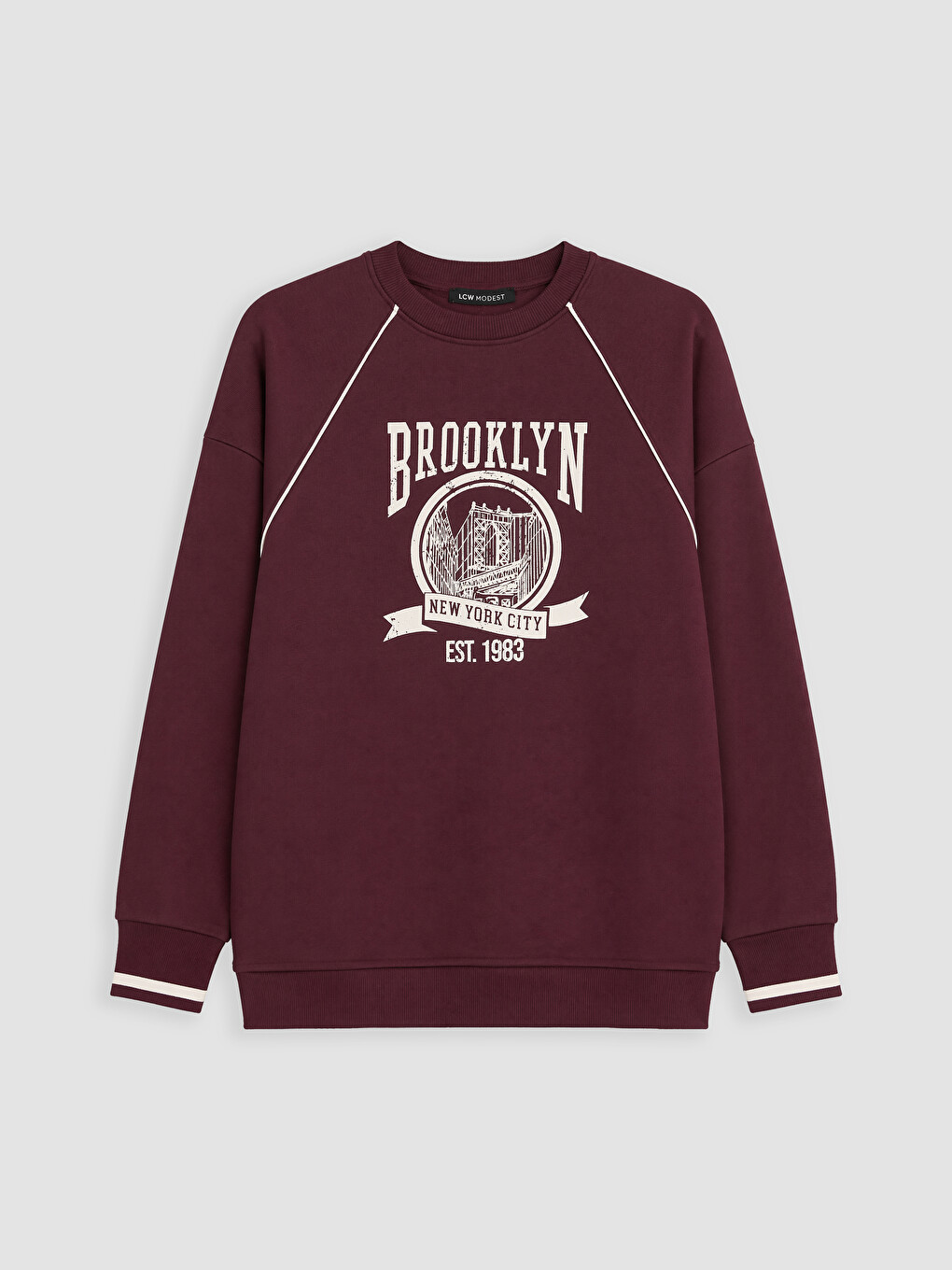 Mürdüm Baskılı Oversize Kadın Sweatshirt Tunik