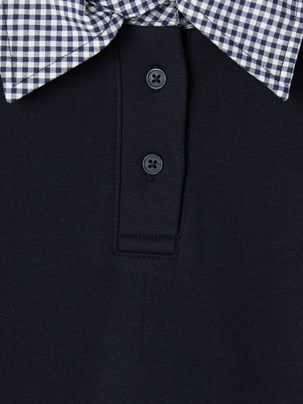 Lacivert Polo Yaka Ekose Kadın Sweatshirt Tunik-5